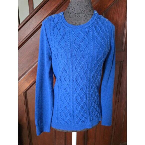 Talbots Blue Cable Knit Button Shoulder Sweater Mp - Picture 1 of 9